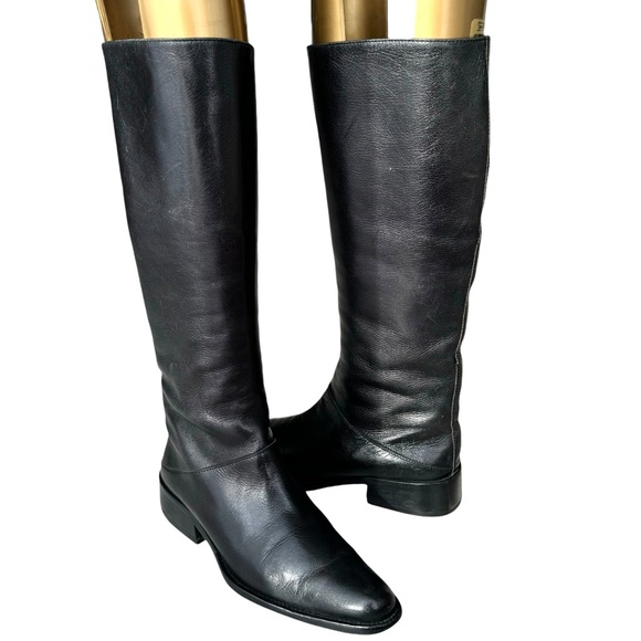 Miu Miu Black Genuine Leather Almond Toe Knee High Boots Tall Boots Womens - Picture 1 of 17